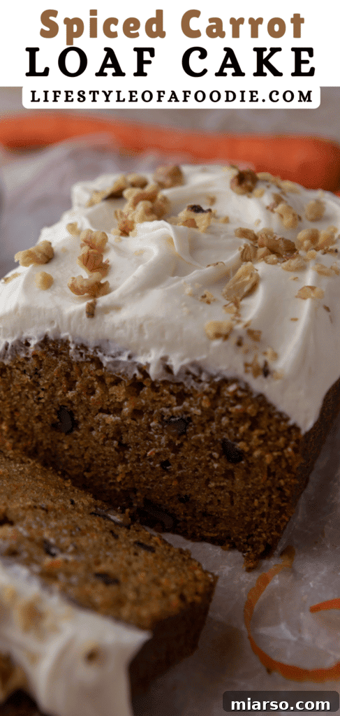 pinterest pin for the carrot cake loaf cake recipe