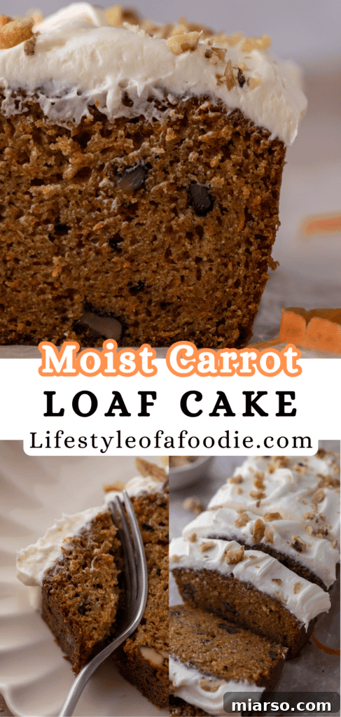 pinterest pin for the carrot cake loaf cake recipe