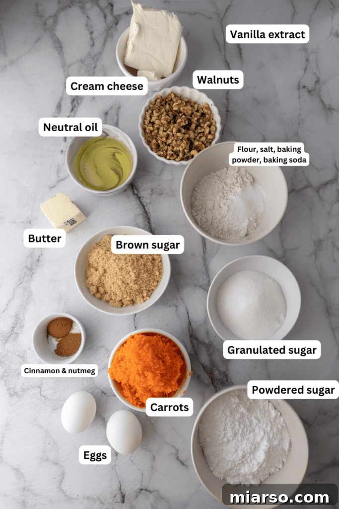 ingredients for the carrot cake loaf cake recipe