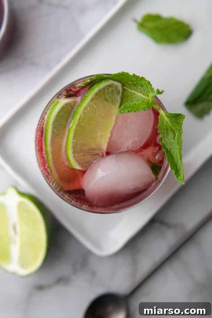 overhead shot of the pomegranate mocktail recipe