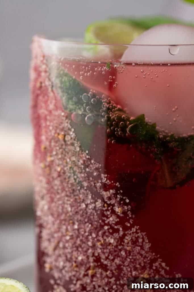 close up side shot of the pomegranate mocktail recipe