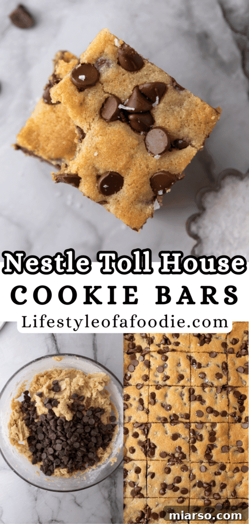 Nestle Toll House Chocolate Chip Cookie Bars perfect for sharing, beautifully displayed on a wooden board with a festive background, highlighting their homemade appeal and golden color.