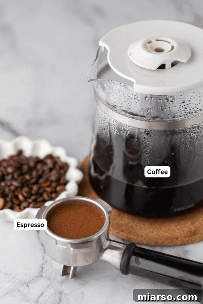 Ingredients for the Red Eye Coffee Recipe: coffee beans and espresso machine