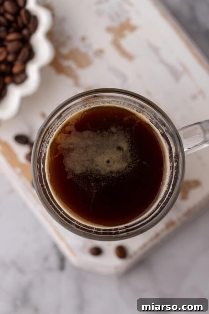 Overhead shot of the Red Eye Coffee Recipe, showcasing its rich texture
