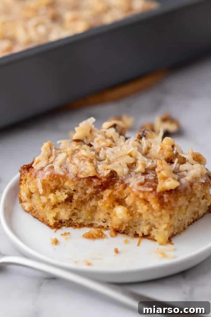 A delectable slice of Tornado Cake recipe on a plate, showcasing its moist texture and rich topping.