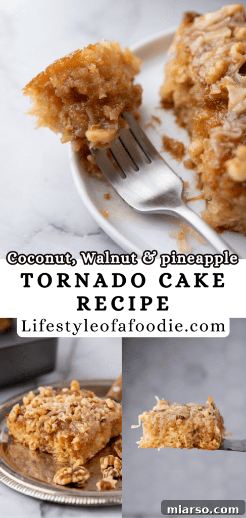 Pinterest pin featuring the Tornado Cake recipe ready to be served, perfect for any occasion.
