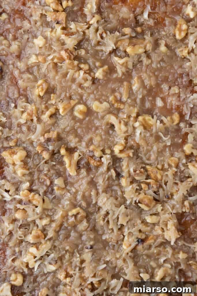 A close-up view of the rich, inviting topping of the Tornado Cake recipe, showing texture and ingredients.