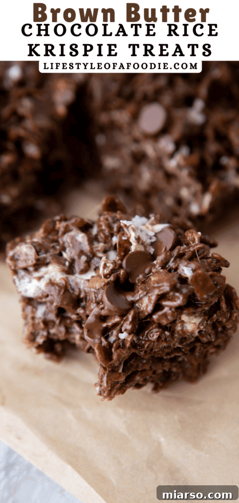 Ultimate Chocolate Rice Krispies Treats 12 pinterest pin of the brown butter chocolate rice krispies treats recipe