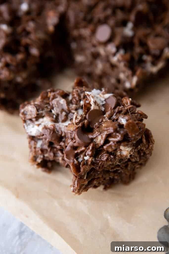 Ultimate Chocolate Rice Krispies Treats 9 close up of the Brown Butter Chocolate Rice Krispies Treats