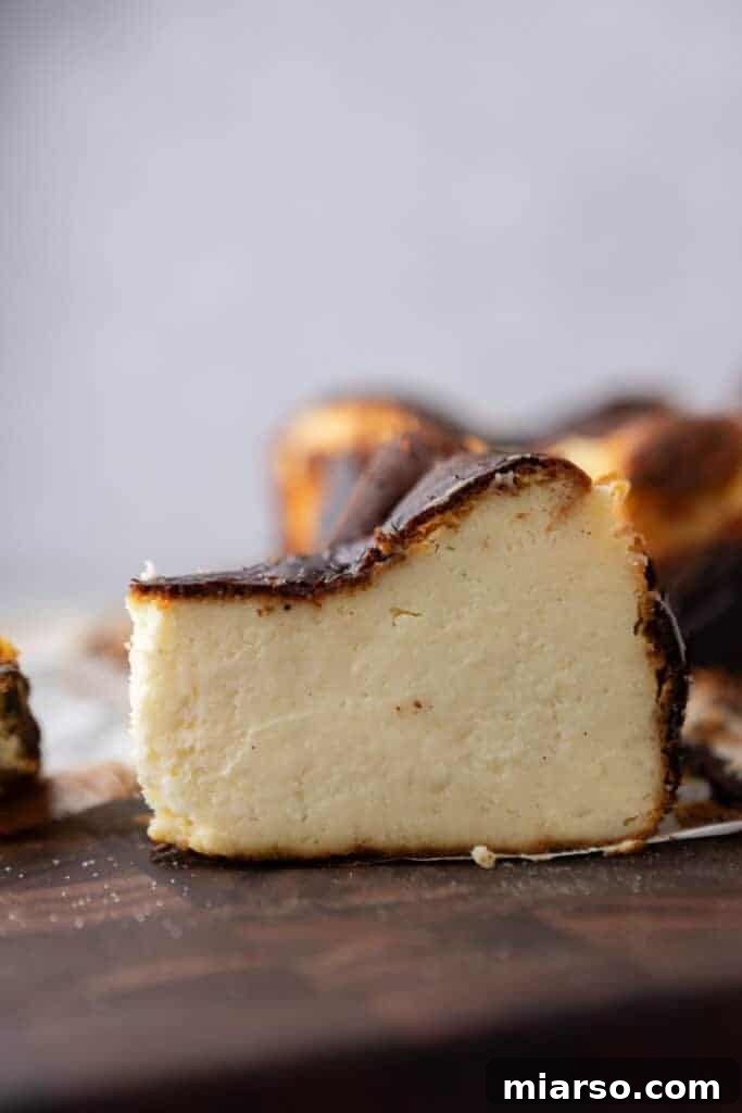 Side view of the 6-inch Burnt Basque Cheesecake recipe with its characteristic dark top