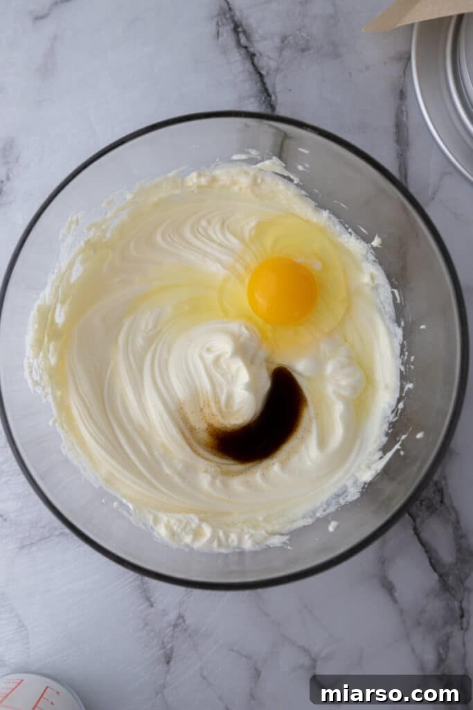 Unmixed ingredients in a bowl before combining for cheesecake