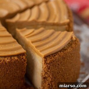 Close-up of a slice of 6-inch Biscoff cheesecake recipe