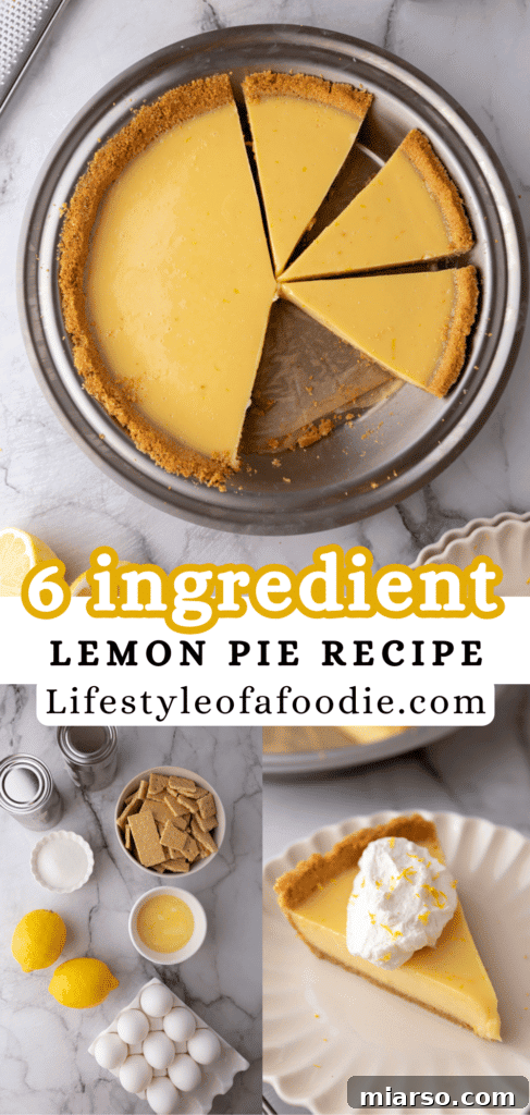 Pinterest pin showing a whole lemon pie with graham cracker crust, titled 'Best Ever Lemon Pie'