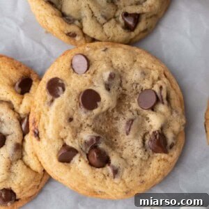 overhead close up of the sourdough chocolate chip cookies