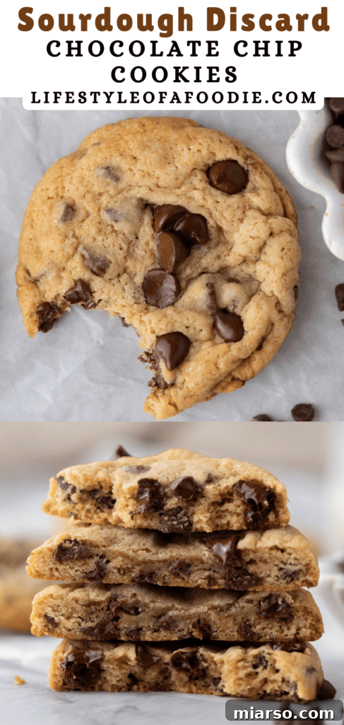 pinterest pin of the sourdough chocolate chip cookies