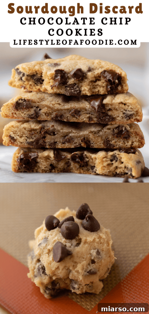 pinterest pin of the sourdough chocolate chip cookies