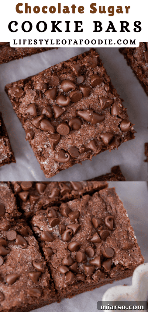 pinterest pin of the chocolate sugar cookie bars recipe