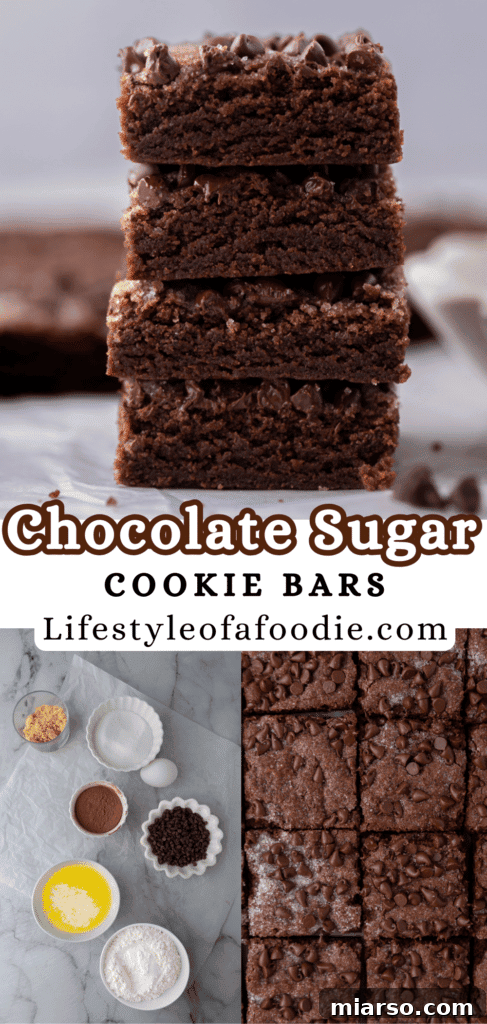 pinterest pin of the chocolate sugar cookie bars recipe