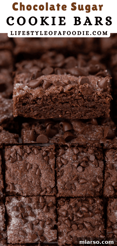 pinterest pin of the chocolate sugar cookie bars recipe