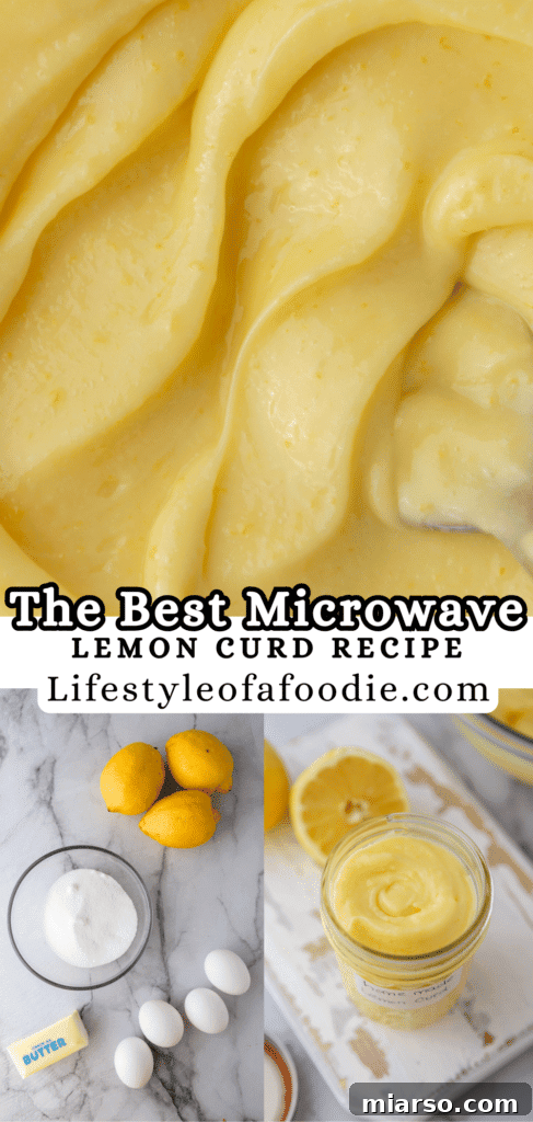 Microwave Magic: Luscious Lemon Curd in Minutes 16 Pinterest pin graphic for the microwave lemon curd recipe, showcasing a delicious visual.