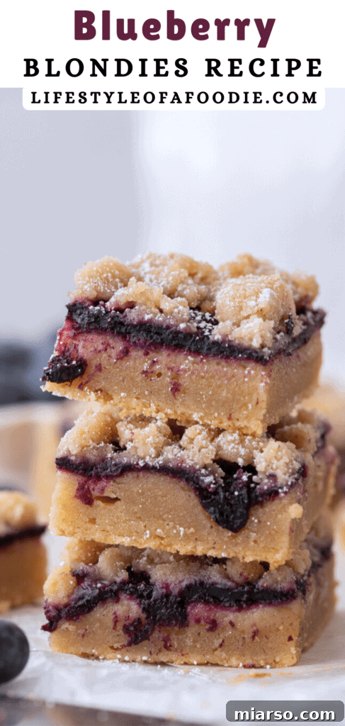 Pinterest pin showing blueberry blondies ready to be baked