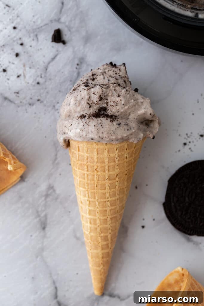ninja creami cookies and cream recipe in a cone