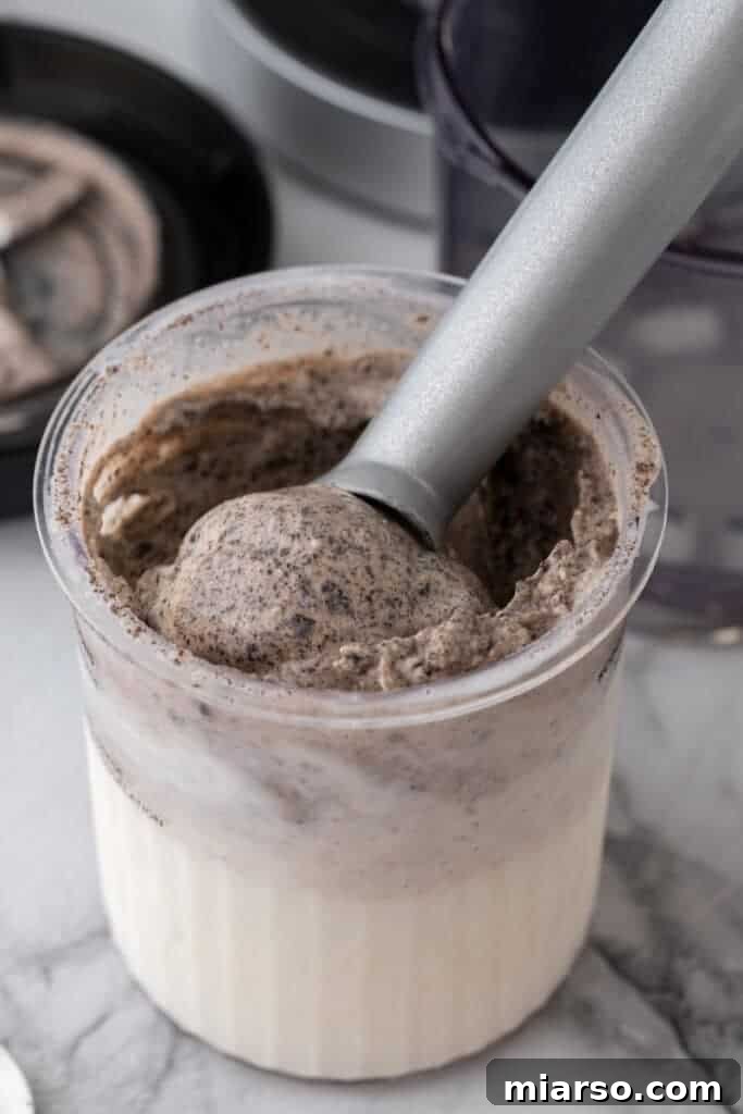 ninja creami cookies and cream recipe getting scooped