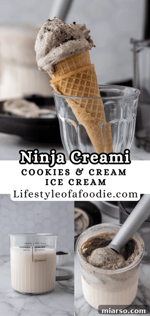 pinterest pin of the Ninja Creami Cookies and Cream recipe