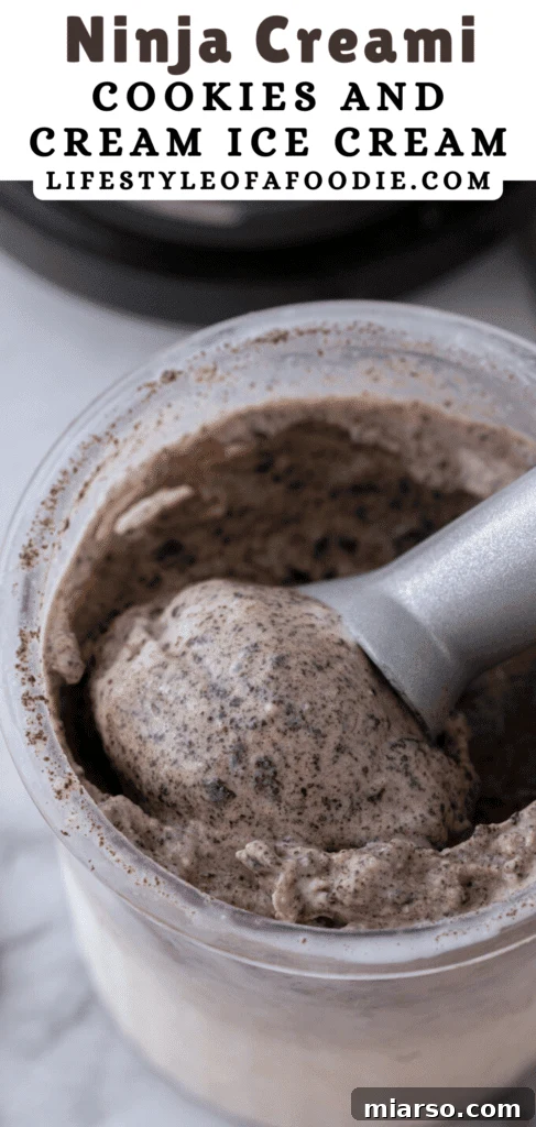 pinterest pin of the Ninja Creami Cookies and Cream recipe