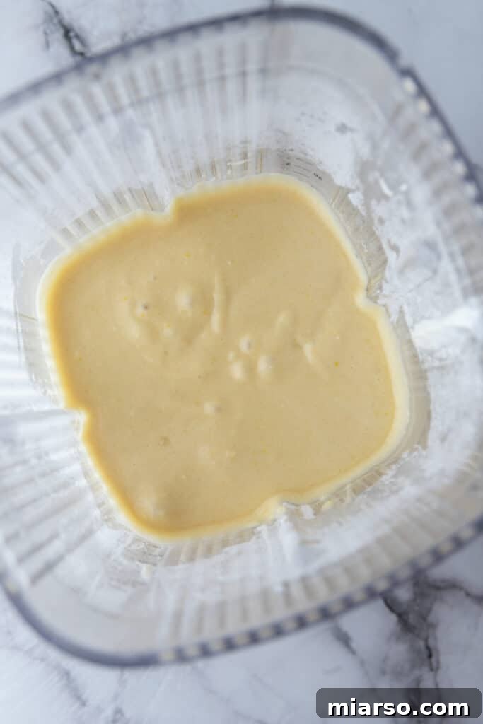 Smooth, thick cake batter after blending all ingredients