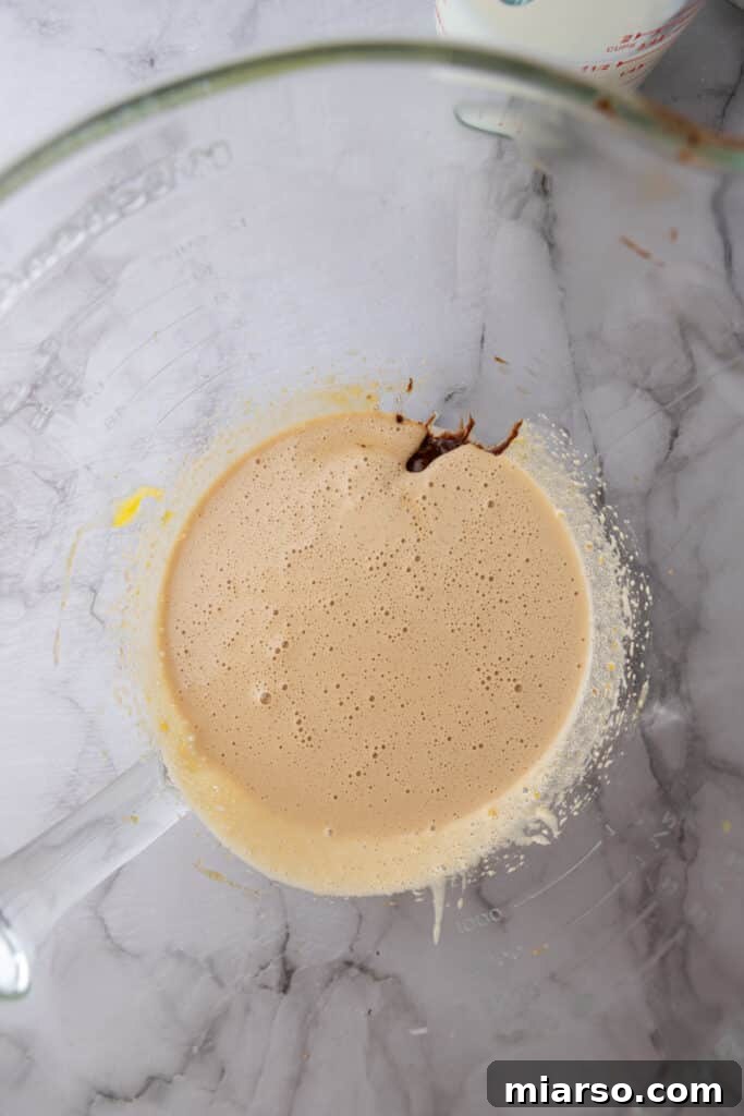 Whipped eggs and sugar, ready for chocolate.