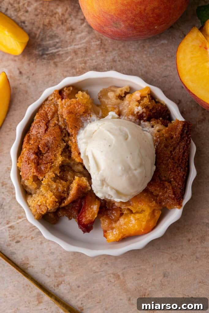 overhead shot of the old fashioned peach cobbler recipe