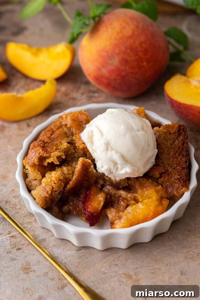 overhead shot of the old fashioned peach cobbler recipe