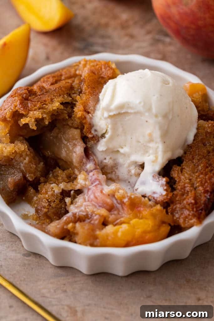overhead shot of the old fashioned peach cobbler recipe