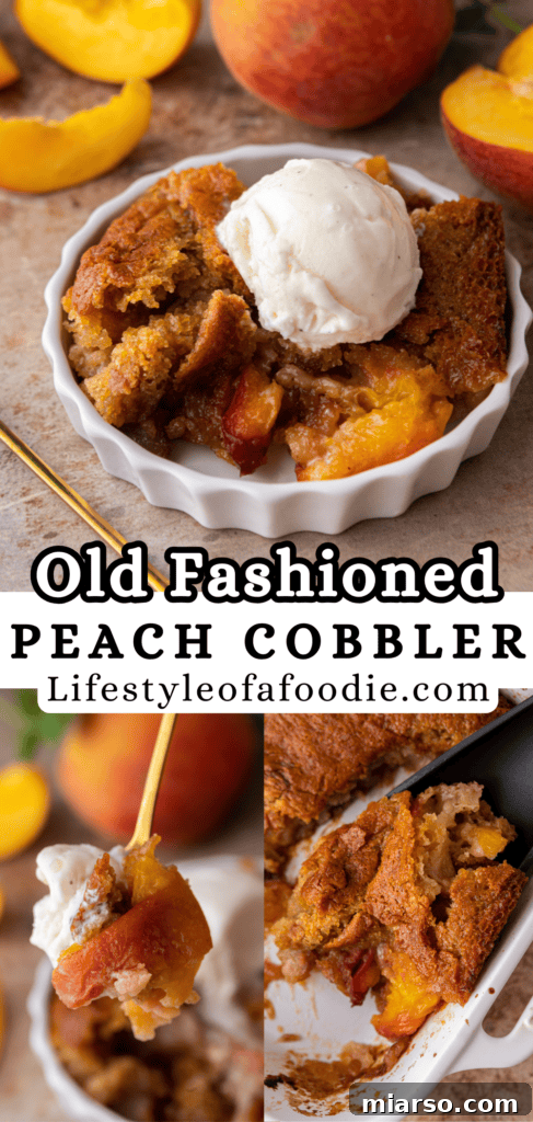 pinterest pin of the old fashioned peach cobbler recipe