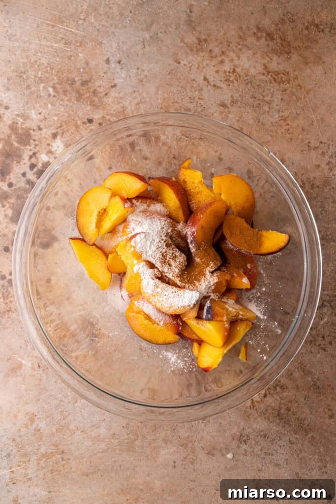 peaches and sugar in a bowl