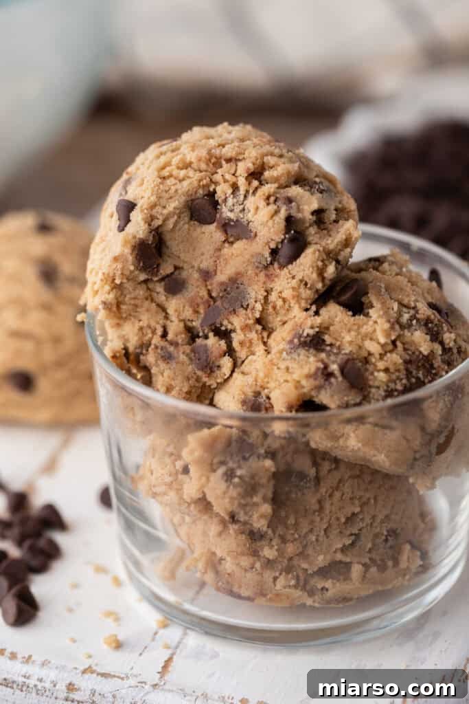 Perfect No Bake Chocolate Chip Cookie Dough 2 Brown butter edible chocolate chip cookie dough in a cup