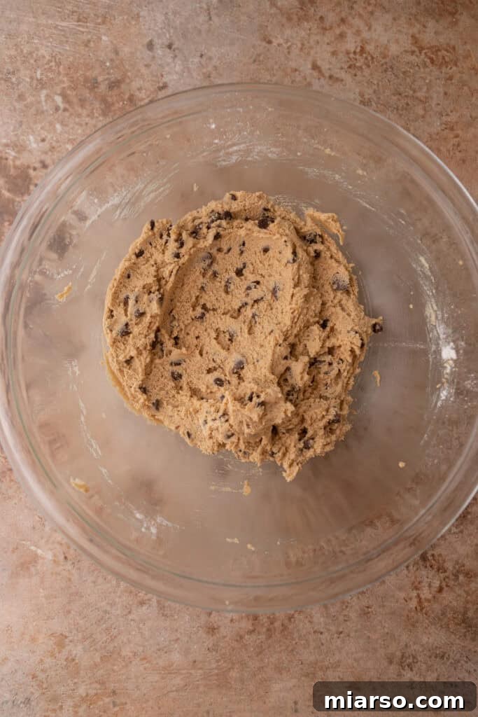 Perfect No Bake Chocolate Chip Cookie Dough 9 Brown butter edible chocolate chip cookie dough recipe in a bowl