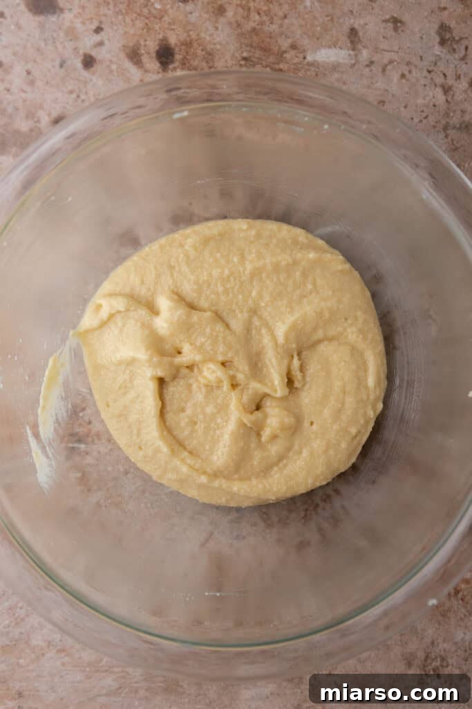 Creamy almond frangipane filling in a bowl after mixing
