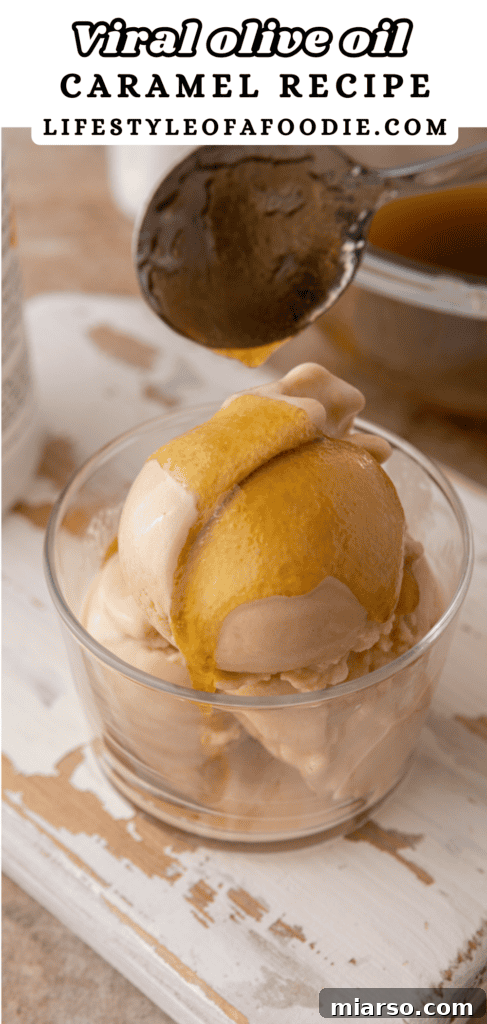 pinterest pin of the viral olive oil caramel recipe
