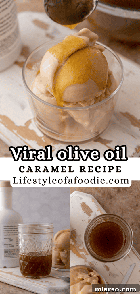 pinterest pin of the viral olive oil caramel recipe