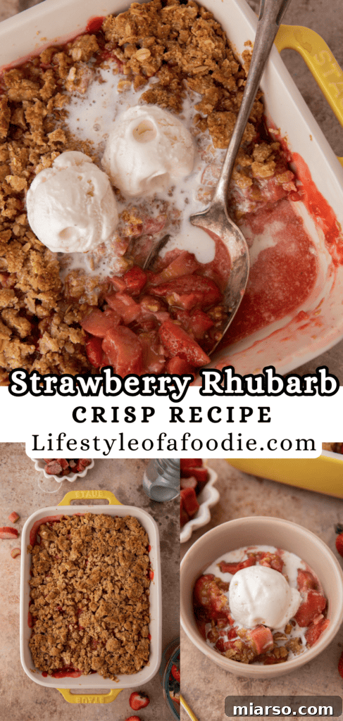 Your New Favorite Strawberry Rhubarb Crisp 17 Another Pinterest pin graphic showcasing the Strawberry Rhubarb Crisp, ideal for summer baking.