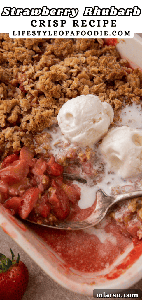 Your New Favorite Strawberry Rhubarb Crisp 18 A third Pinterest pin graphic for the Strawberry Rhubarb Crisp recipe, perfect for sharing.