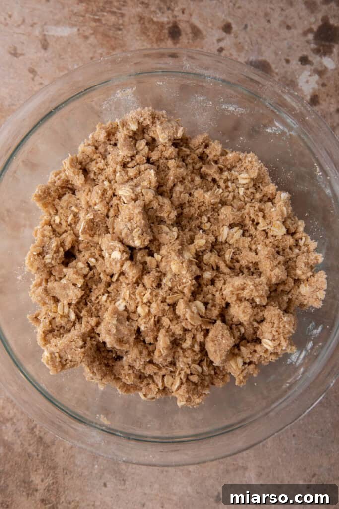 Your New Favorite Strawberry Rhubarb Crisp 7 Butter worked into the dry topping mixture, resembling coarse crumbs.