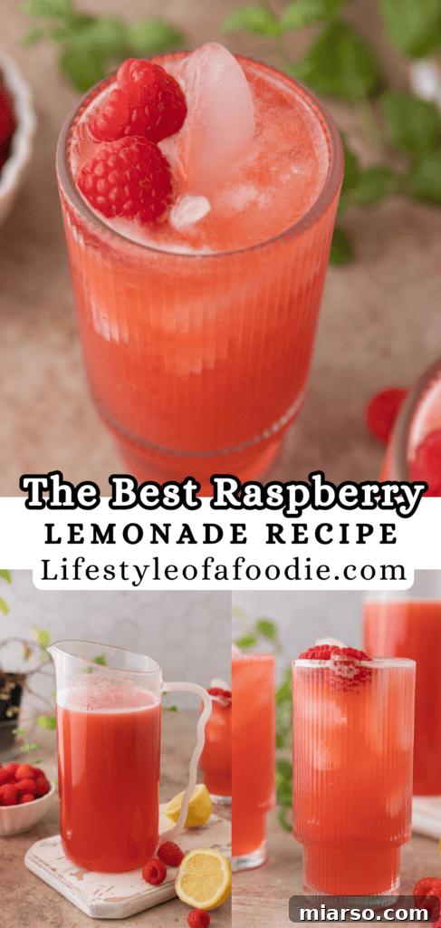 Pinterest pin displaying ingredients for raspberry lemonade