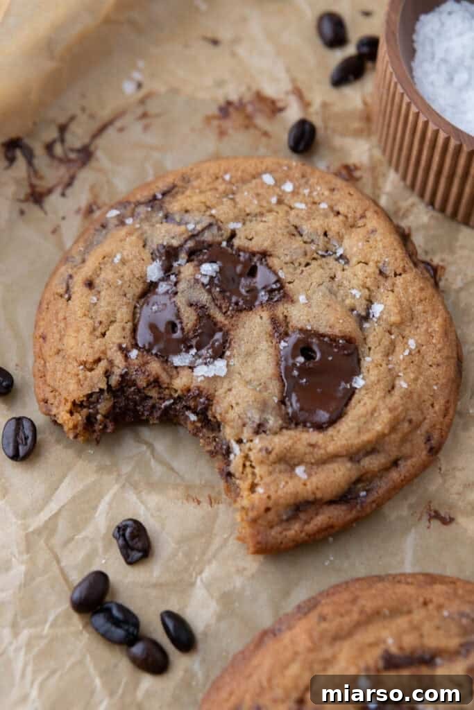 Chocolate Chip Espresso Cookie with a bite taken out of it