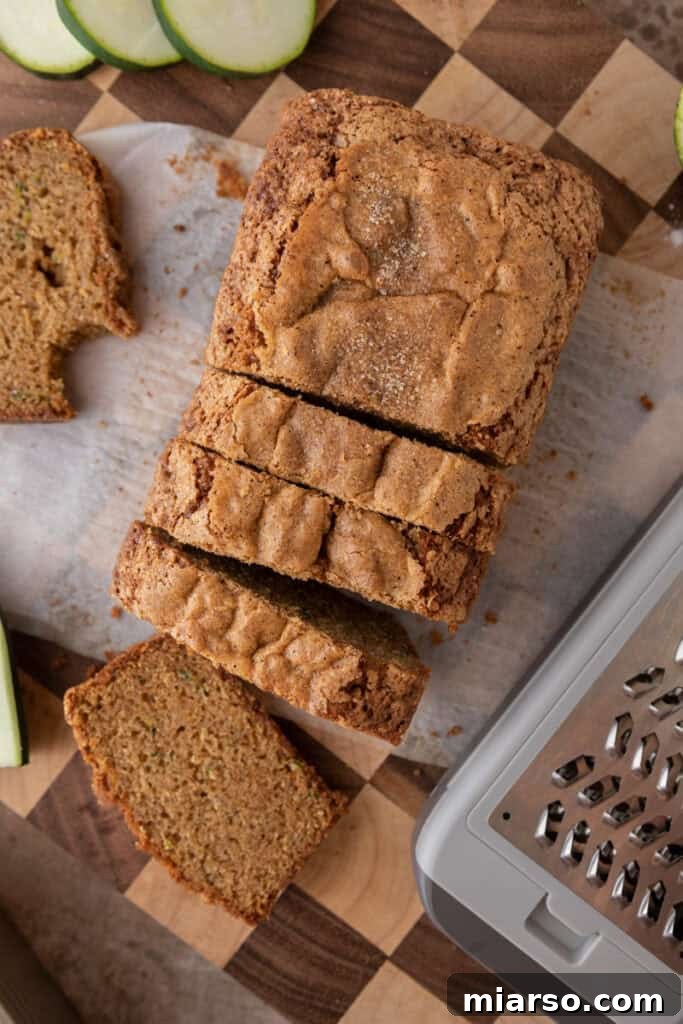 overhead view of the zucchini bread recipe loaf