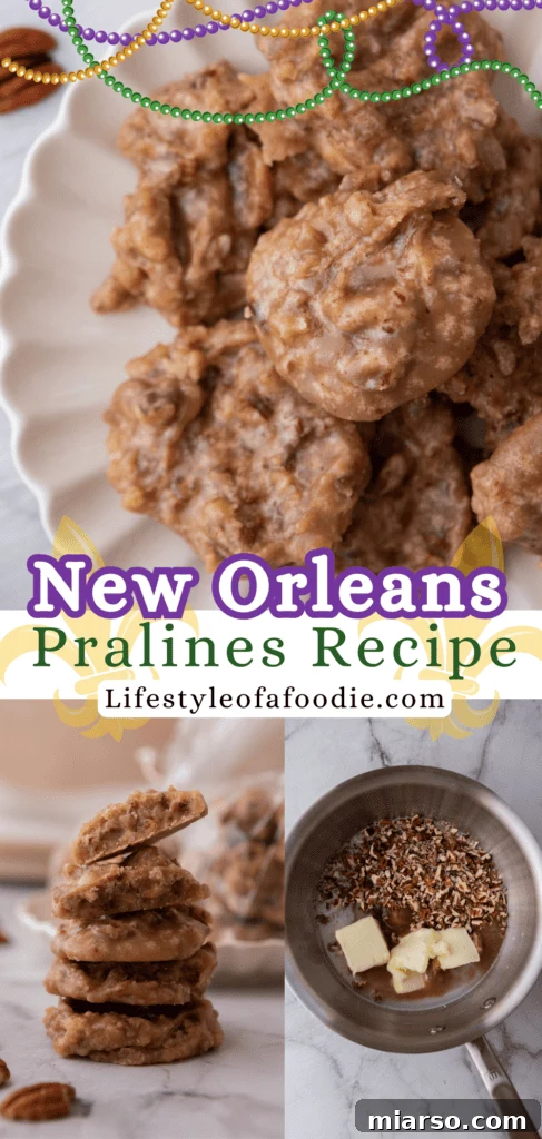 A second Pinterest pin graphic showcasing the delightful Southern Pecan Pralines Recipe, ideal for saving on boards.