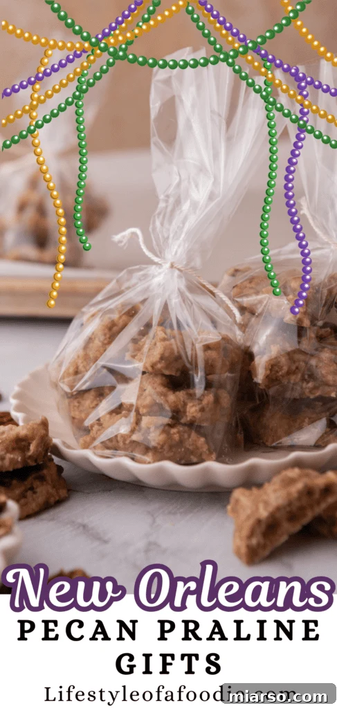 A third Pinterest pin graphic for the Southern Pecan Pralines Recipe, encouraging users to discover this New Orleans classic.