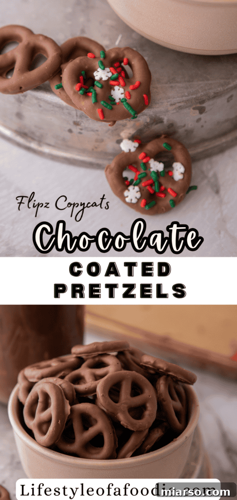 Sweet and Salty Chocolate Pretzel Delight 15 Assorted chocolate coated pretzels, some with sprinkles, showcasing various topping ideas.